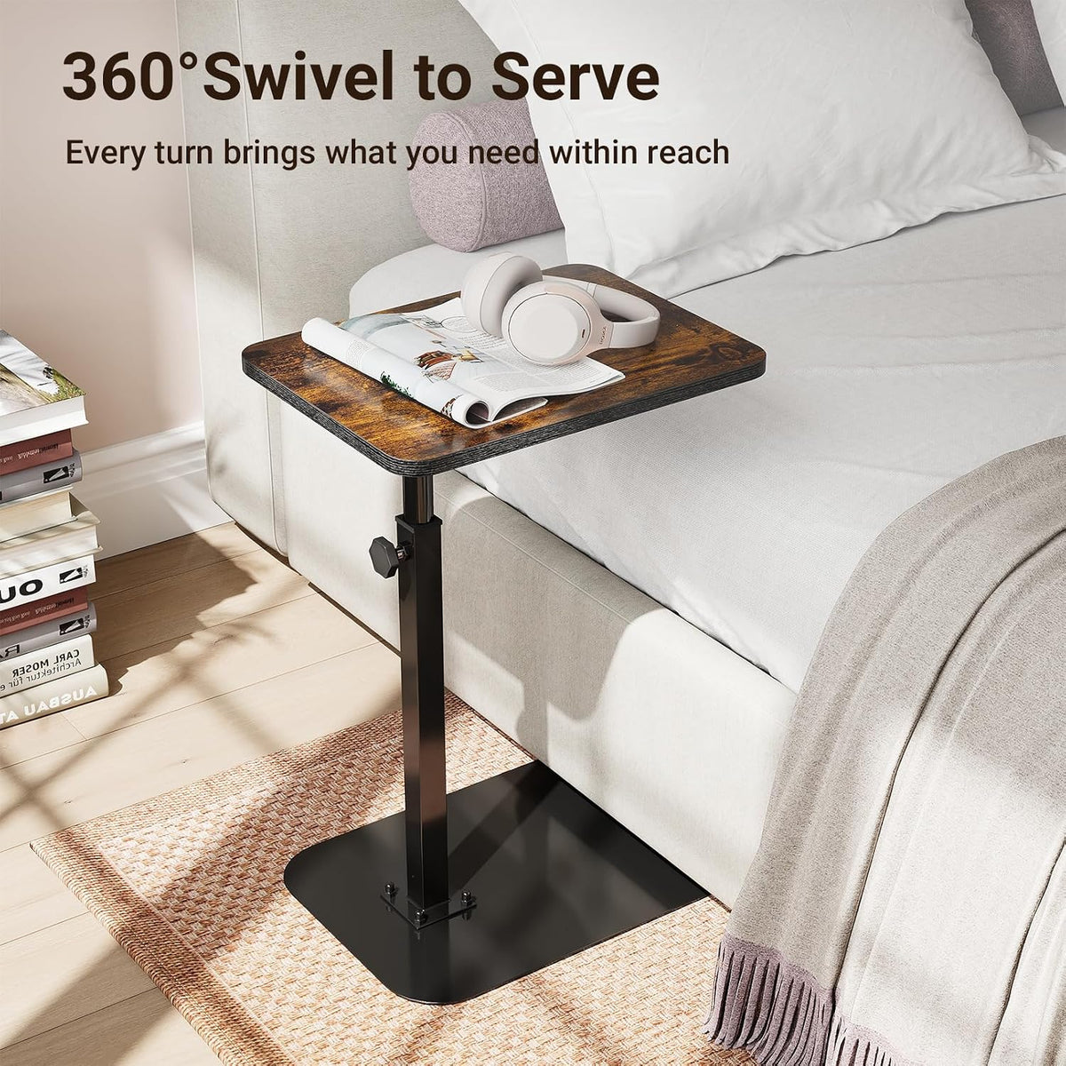 Adjustable Height TV Tray Table for Couch, 360° Swivel Side Table - Image 6