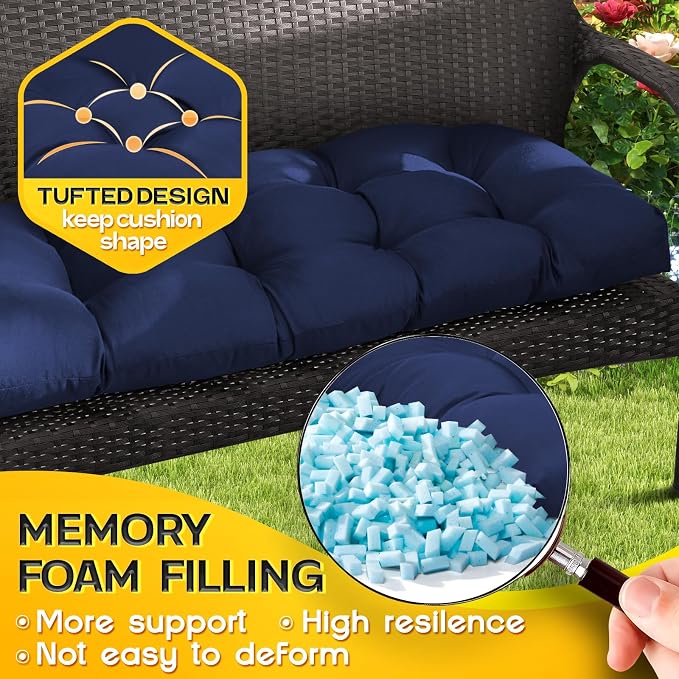 MAGIC ELEPHANT Outdoor Bench Cushion, Memory Foam Loveseat Cushion for Patio Furniture Wicker Chair, Settee Porch Swing Seat Cushion, 44 x 19 Inches (Blue) - Image 3