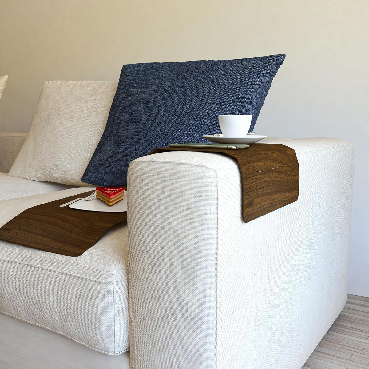 Set of 2 Wooden Sofa Tray, Armrest Tray Table for Couch, Foldable, Flexible Sofa Tray with 15.8" x 11", Snacks, Remote Control or Phone Holder | Rose - Image 5