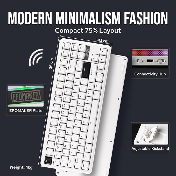 EPOMAKER TH85 QMK/VIA Wireless Gaming Keyboard, BT5.0/2.4GHz/USB-C | Hot-Swap Pre-lubed Custom Milk Blue Tactile Switches, Gasket Creamy Keyboard for PC/Mac/Office/Gaming (White) - Image 7