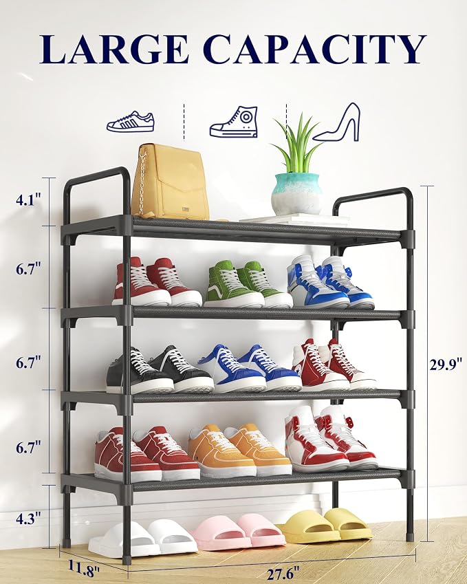 Kitsure Shoe Rack for Closet, Shoe Storage, 27.6" Wide - 4 Tiers, Black | Shoe Organizer for Closet, Entryway, Living Room, Space-Saving Shoe Shelf, Sturdy Zapateras Organizer - Image 2