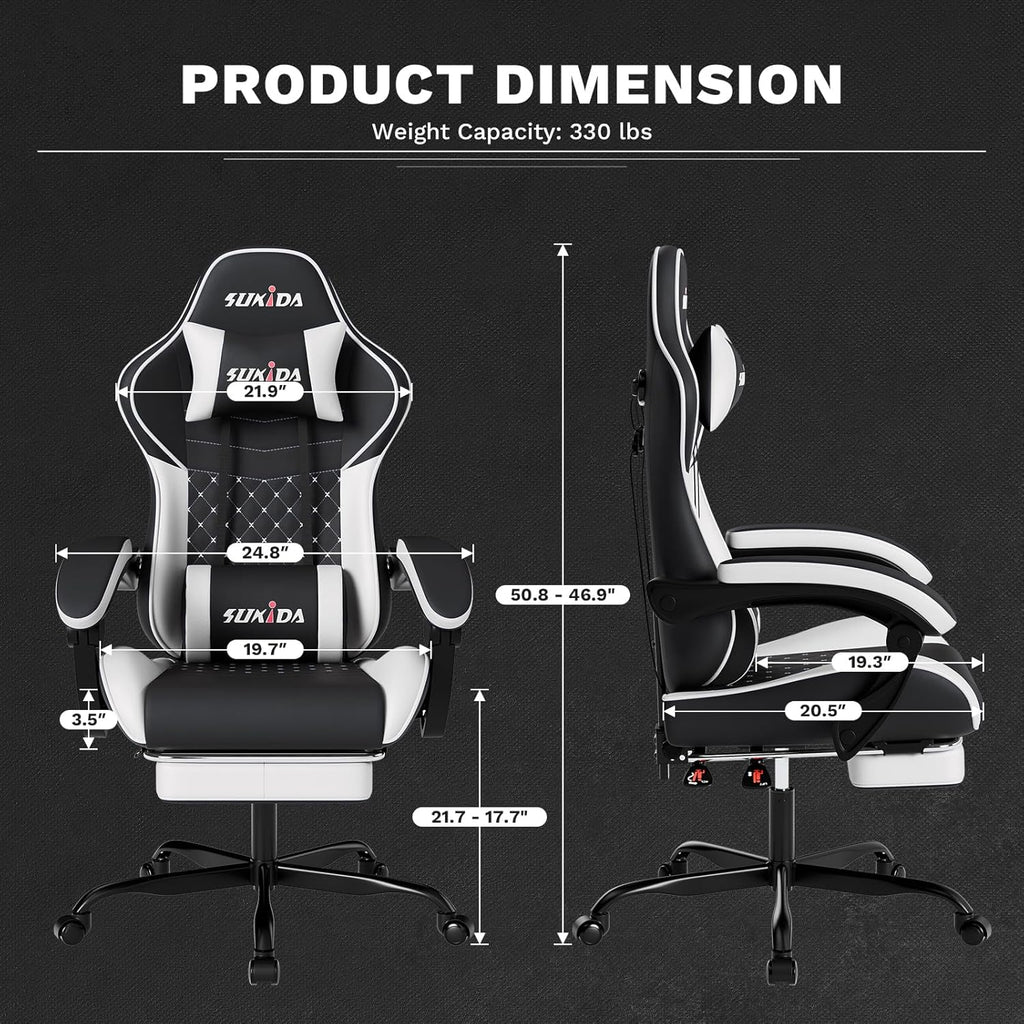 Ergonomic Video Gamer Chairs Gaming Computer Chair Gamer Chairs for Adults Massage Lumbar Support Swivel Height Adjustable Headrest Backrest - Image 3