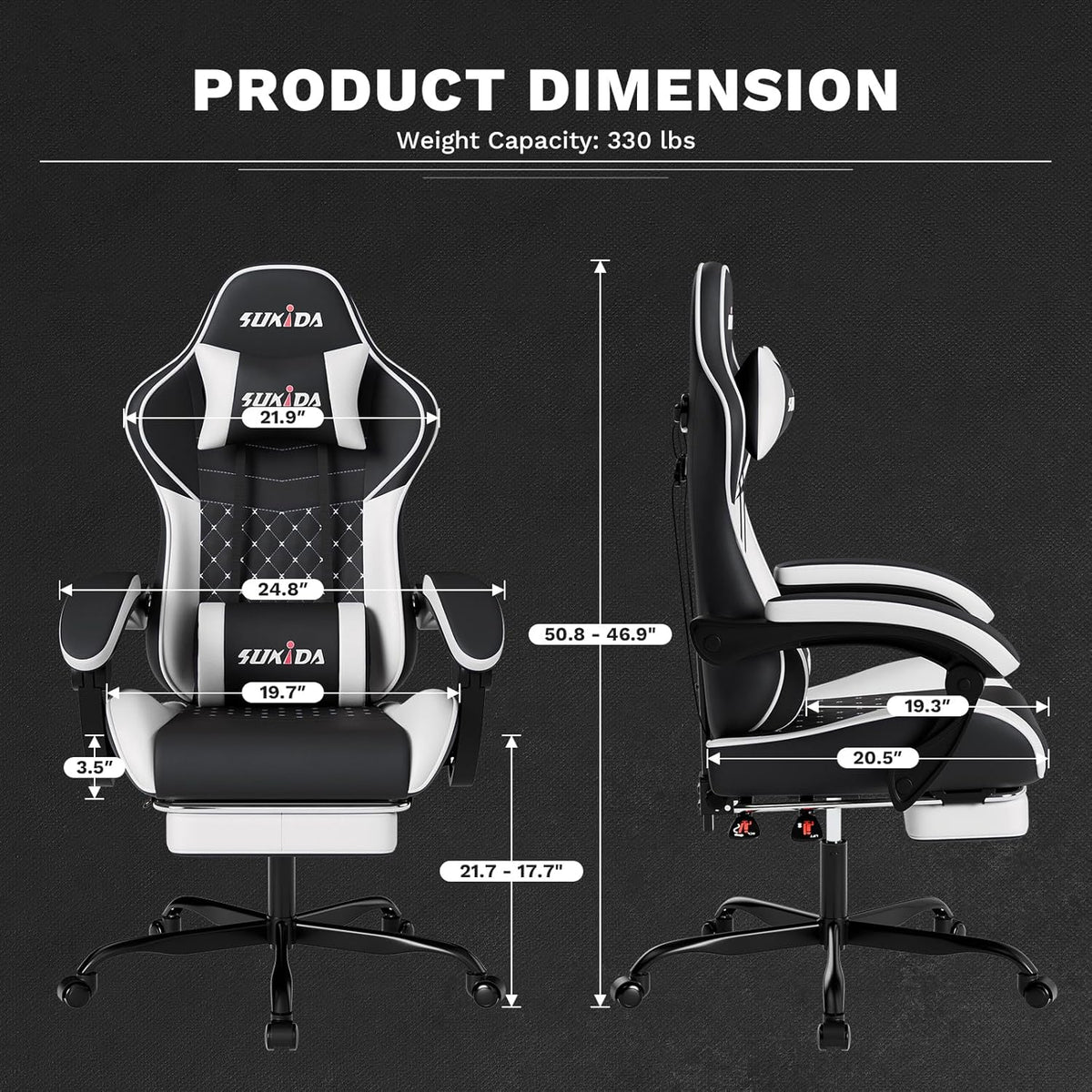 Ergonomic Video Gamer Chairs Gaming Computer Chair Gamer Chairs for Adults Massage Lumbar Support Swivel Height Adjustable Headrest Backrest - Image 3