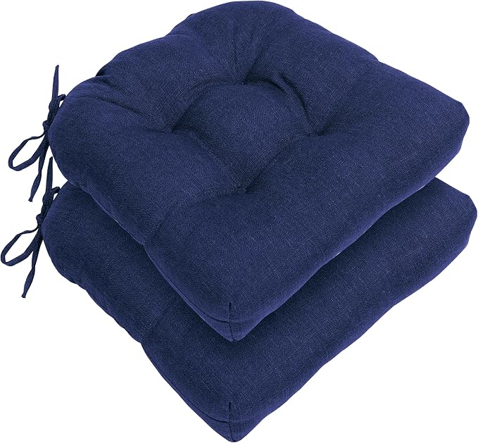 RACE LEAF Outdoor Seat Cushions Set of 2, 19" x 19" Square Patio Cushions, Plump Filling Tufted Water-Resistant Olefin Chair Seat Cushion with Ties for Non-Slip Support, Navy by RACELEAF