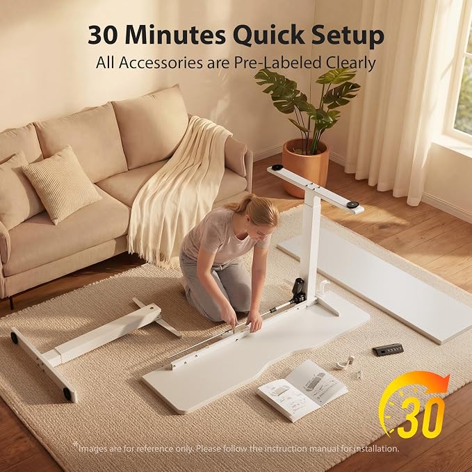 Cubiker Standing Desk, 48x24 Inches Sit Stand Home Office Desk, Electric Stand up Desk, Adjustable Desk with Splice Board, White Frame/White Top - Image 9