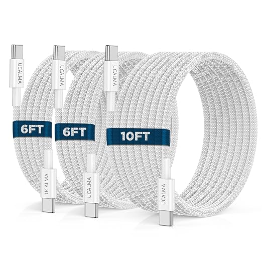 UCALMA USB C to USB C Cable [6FT+6FT+10FT] 3Pack 60W Long iPhone 17 16 15 Charger Cord Type C to C Cable Fast Charging for Apple iPhone 17 16 15 Pro Max Plus/MacBook Air/iPad Air/Samsung Galaxy by UCALMA