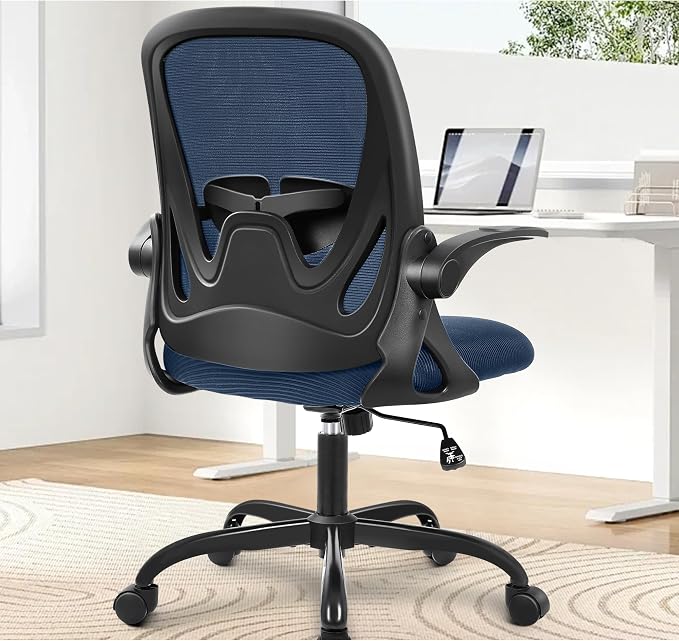Office Chair Ergonomic Desk Chair with Flip up Armrests Swivel Breathable Desk Mesh Computer Chair with Adjustable Lumbar Support and Height for Conference Room (Navy) - Image 2
