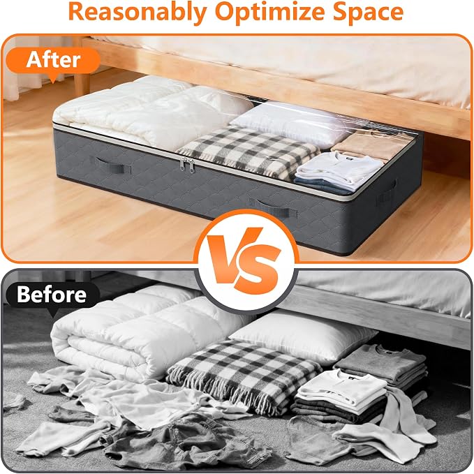 90L Under Bed Storage Containers,4-Pack Closet Organizer Storage Bins,Black | for Organization and Storage Clothes, Shoes, Blankets & Pillows,Visible Transparent Top Storage Bins with Lids - Image 6