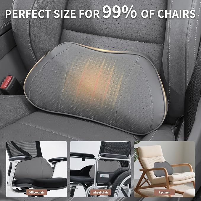 Car Lumbar Support Pillow for Driving Seat, Gray, 1 Pack | Leather Memory Foam Lumbar Cushion for Lower Back Pain Relief, Universal Back Support for Driving, Home & Office Chairs - Image 6