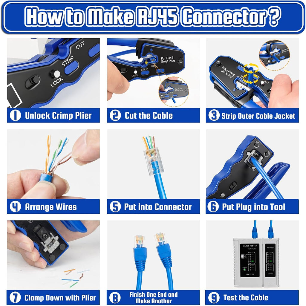 RJ45 Crimp Tool Kit with Case, Pass Through Ethernet Cat5 Cat6 Crimper - Image 6