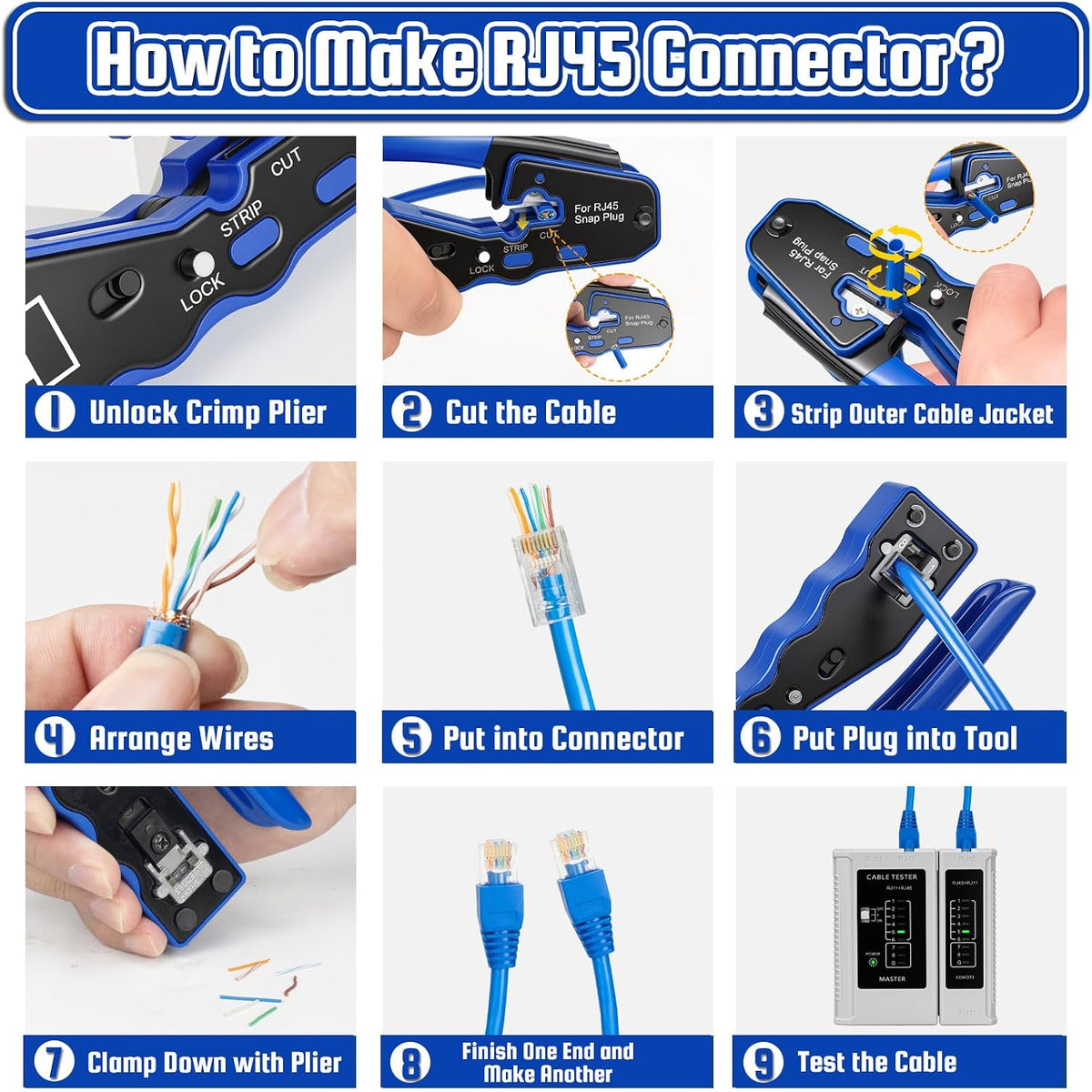 RJ45 Crimp Tool Kit with Case, Pass Through Ethernet Cat5 Cat6 Crimper - Image 6