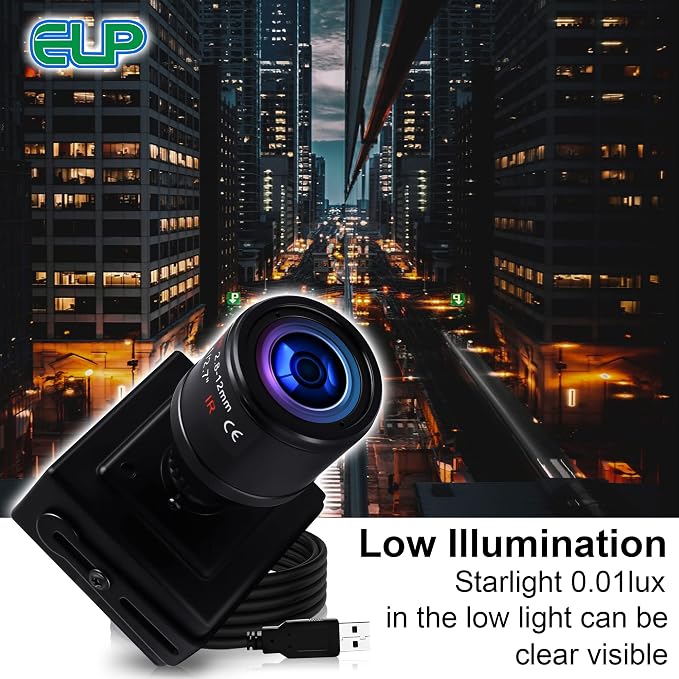ELP Sony IMX323 Sensor Low Light Mini USB Camera with Microphone Manual Zoom 2.8-12mm Lens H.264 0.01LUX UVC USB2.0 Video Webcam Home Surveillance PC Camera for Laptop, Computer, Raspberry Pi - Image 5