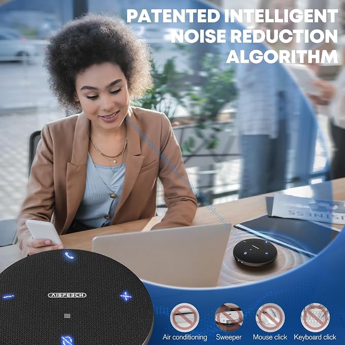 Conference Call Speaker and Microphone for Teams, Zoom, Home Office, Black | AI noise reduction, 360° voice pickup, 4-mic array, full-duplex, 16 ft range, Bluetooth, NFC, USB, up to 8 hours, mobile work - Image 3