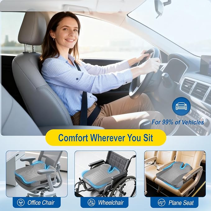 Lofty Aim Car Seat Cushion for Driving, Memory Foam Driver Seat Cushion | Car Seat Cushion for Long Driving Comfort, Driver Seat Pillow Adds Height and Support for Cars, Trucks, Office Chairs, Gray - Image 8