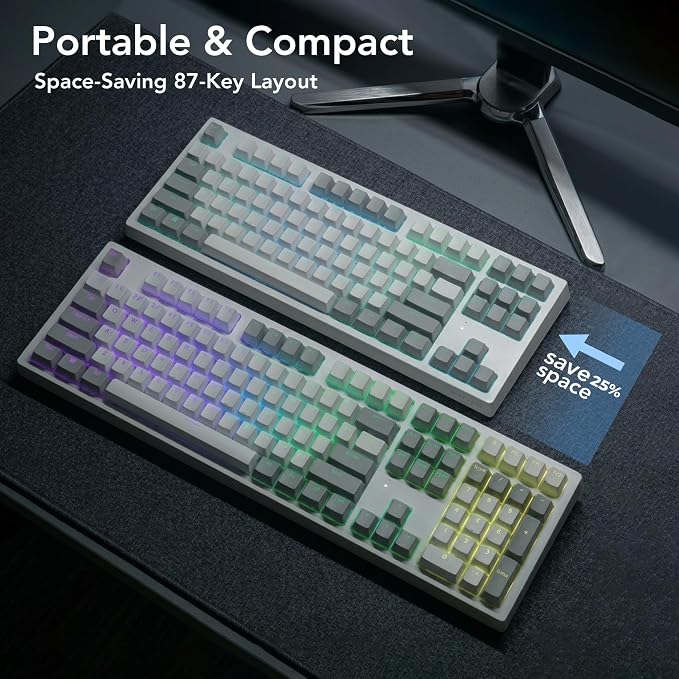 TECWARE Phantom+ Elite TKL 87 Key RGB Mechanical Gaming Keyboard | Wireless Bluetooth 5.0 2.4GHz USB C Wired | Hot Swappable 5 Pin | Double Shot PBT Keycaps | Creamy Wraith Orange Linear Switch, White - Image 4