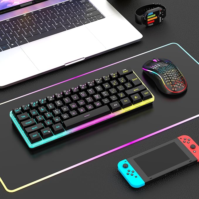 RedThunder 60% Wireless Gaming Keyboard and Mouse Combo, 2500mAh Rechargeable Battery, Ultra-Compact Small RGB Mechanical Feel Keyboard, Lightweight Honeycomb Optical Mouse for Gaming/Business, Black - Image 7