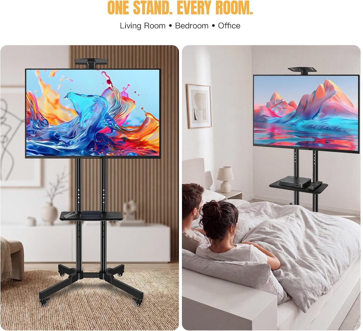 Mobile TV Stand for 32-75" TVs, Rolling Cart with Wheels - Image 2
