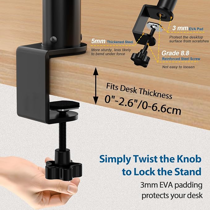 Vondynote Set of 2 Desktop Clamp Speaker Stands Short Studio Monitor Stands Height Adjustable | Height Adjustable 9"-14", Desk Mount, for Monitor Speakers Laptop Projector CD Player - Image 4