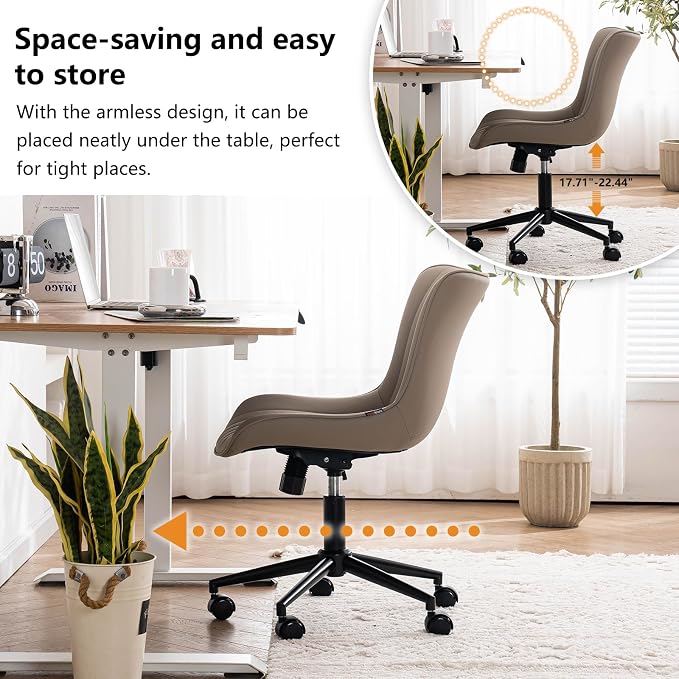 YOUNIKE Green Office Desk Chair with Wheels Armless Vanity Chair Modern | Faux Leather Upholstered with Rocking Back, Swivel Height Adjustable Small Cute Computer Rolling Task Chair Ergonomic 300lb - Image 6