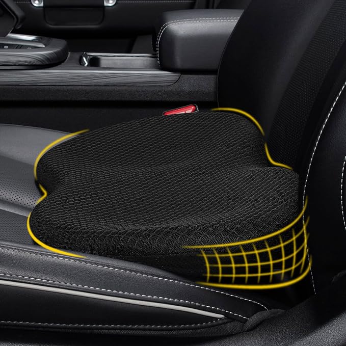 kingphenix Wedge Car Seat Cushion, Memory Foam Pad for Driving Comfort | High-Density Memory Foam Seat Cushion, 4D Breathable Mesh and Non-Slip Bottom for Long-Drive Comfort and Office Use, Black by kingphenix