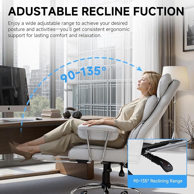 GTPLAYER Gaming Chair,Office Chair with Pocket Spring Lumbar Support, Ergonomic Comfortable Wide Office Desk Computer Chair with Outward Fixed Soft Armrests and Footrest,(PU Leather, White) - Image 6
