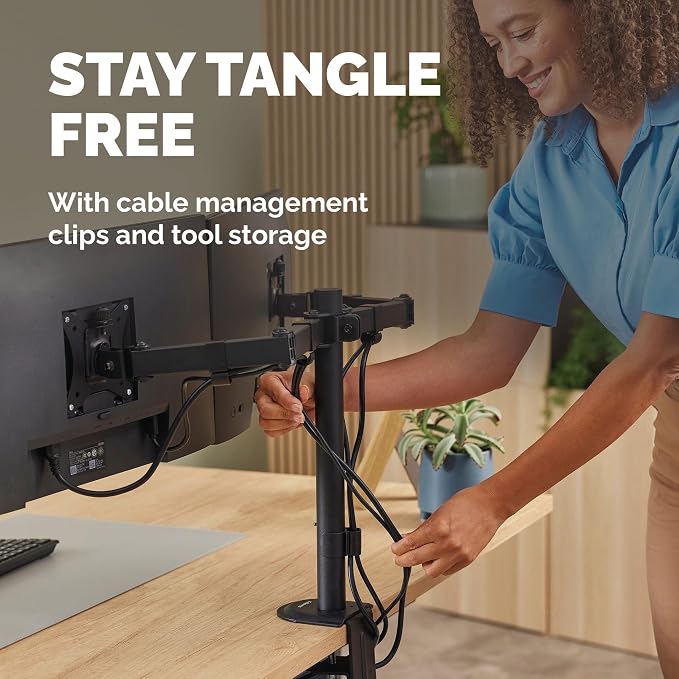 Fellowes Everyday Adjustable Dual Monitor Arm – Holds Two Screens up to 32" (inch) Weighing 19.84 lbs Each, Tilt, Swivel, Rotate, VESA 75/100, Clamp or Grommet Mount, Cable Management - Image 7