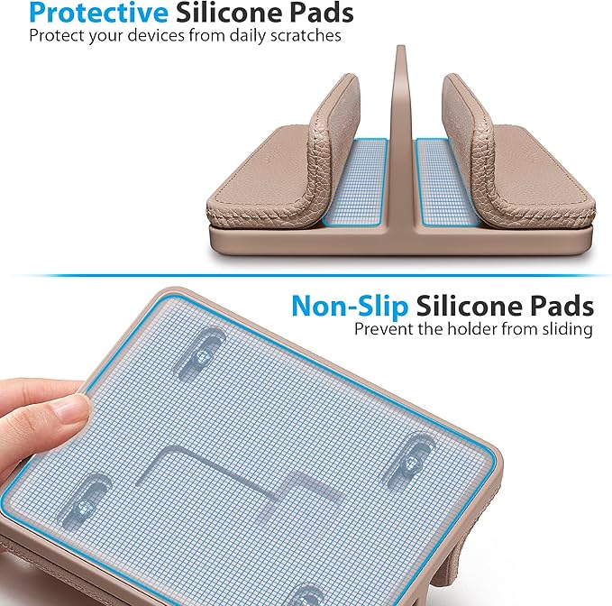 Leather Vertical Laptop Stand,Dual Laptop Holder Stand,Laptop Organizer with Adjustable Dock (18-26mm/0.7-1 in) for All MacBook/Tablet/Surface/Dell/iPad (Apricot) - Image 5