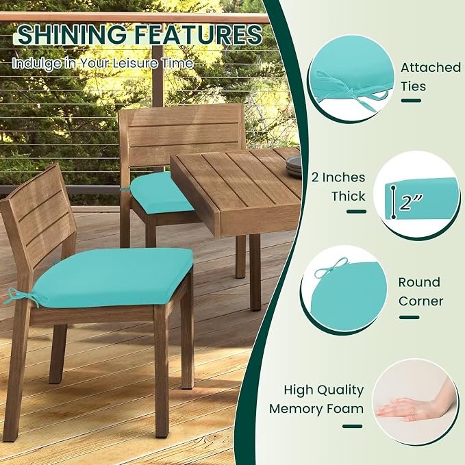 HARBOREST Outdoor Chair Cushions Set of 6, Water Resistant Patio Chair Cushions with Ties, Outdoor Seat Cushions for Patio Furniture, 17"x16"x2", Teal - Image 3