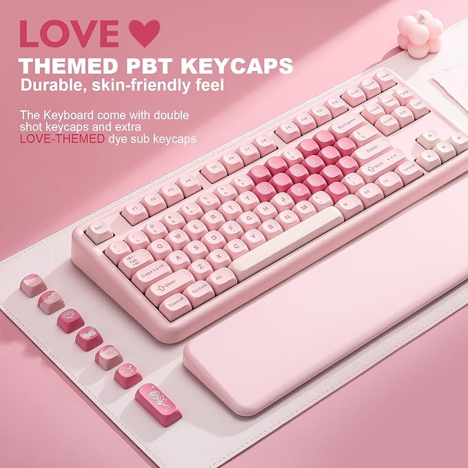 YUNZII B87 TKL Wireless Mechanical Keyboard (Pink, Milk Switch) | QMK/VIA, Wrist Rest, CreamyTyping, Cute MOA Keycaps, Gasket Mount, Hot Swap, RGB Backlit, NKRO, BT/2.4G/USB-C, for Win/Mac - Image 8