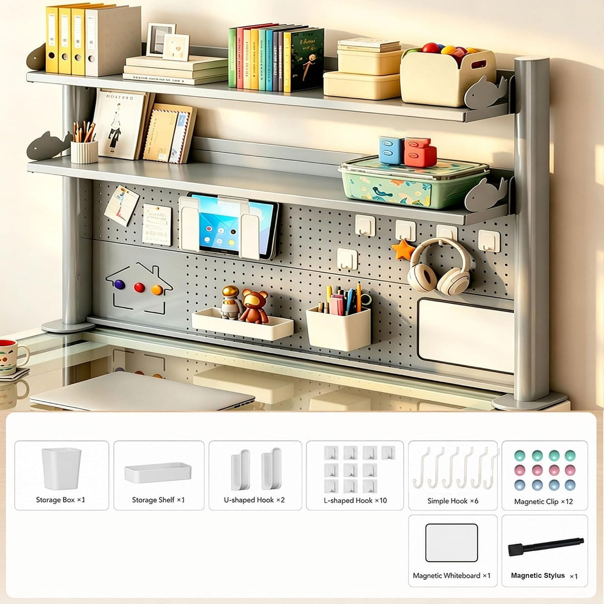 Desk Hutch Shelf with Pegboard for Dorm Office,Desktop Storage Organizer - Image 7