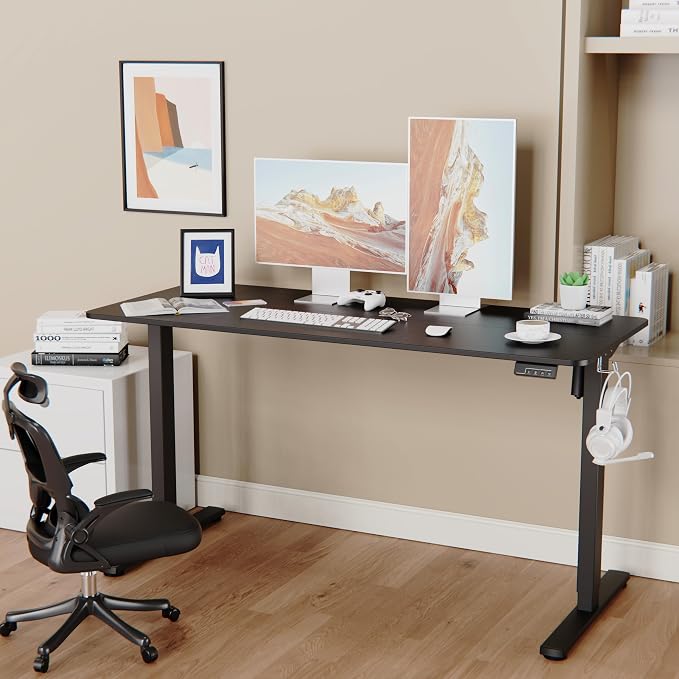 LongKe Electric Standing Desk Adjustable Height, 55x24 Inches Sit Stand up Desktop for Home Office, Ergonomic Rising Computer Table with Memory Preset, Black - Image 2