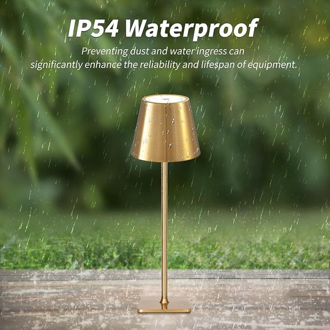 Mr. White Outdoor Waterproof Cordless Set of 2 Rechargeable Portable Top Touch Battery Operated Powered LED Table Lamp Desk Lamp Lights for Restaurant Kitchen Patio Dinner Dining (Gold 2 Pack) - Image 2
