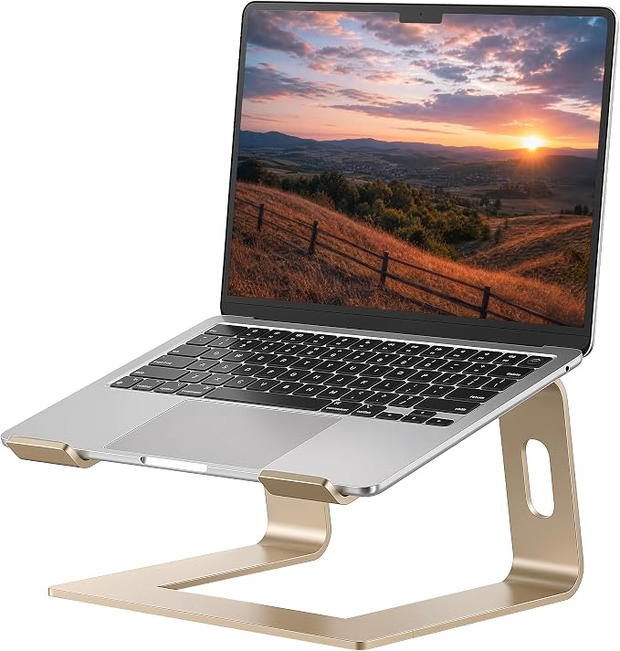 SOUNDANCE Laptop Stand, Aluminum Computer Riser, Ergonomic Laptops Elevator for Desk, Metal Holder Compatible with 10 to 15.6 Inches Notebook Computer, Gold by Soundance