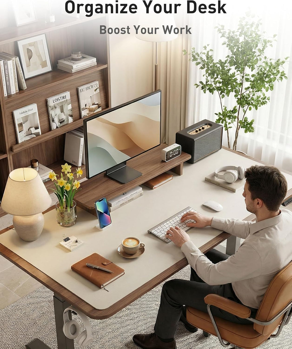 Aothia Faux Leather Desk Mat - Large Mouse Pad, Non-Slip PU Leather Blotter, Waterproof Writing Surface for Office and Home (Off-White, 63" x 17") - Image 8