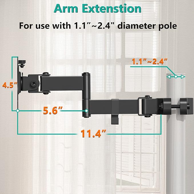 WALI Single Monitor Arm Mount for 17 to 32" Monitors, Full Motion Steel Monitor Pole Mount Bracket with Removable VESA Plate 75mm and 100mm, Vesa Mount for Outdoor, Gazebo, RVs (011ARM), Black - Image 2