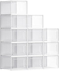 SONGMICS Shoe Boxes, Clear Plastic Sneaker Box, Pack of 12 | Stackable Shoe Storage Organizers, for Closet, 13.1 x 9.9 x 7.4 Inches, Transparent and White, DENNYS Collection ULSP12MWT by Unknown