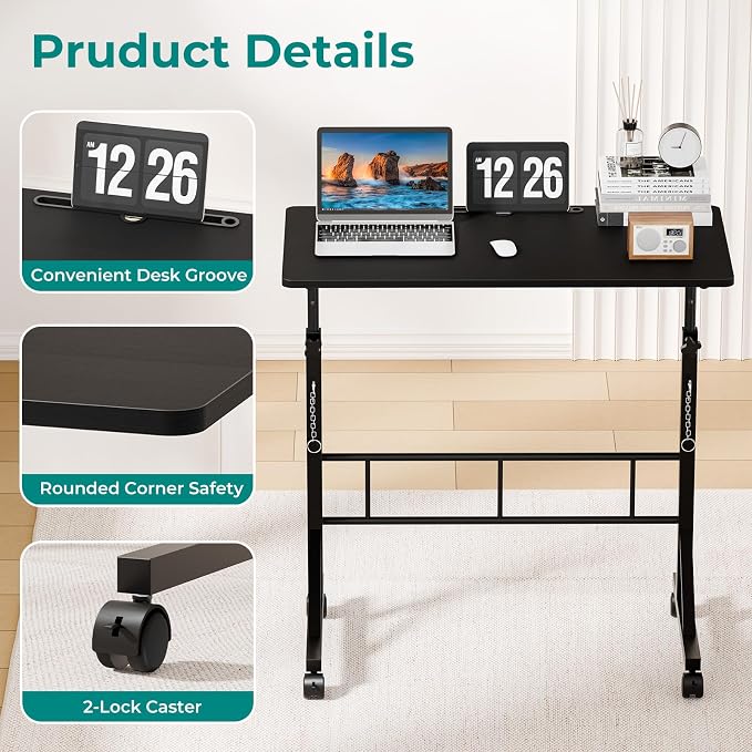 OLIXIS 31.5" Walking Pad Desk, Laptop Desk, Home Office | Lockable Wheels, Adjustable Height, Portable Rolling Design, Treadmill Use, Stand Up Style, Black - Image 5