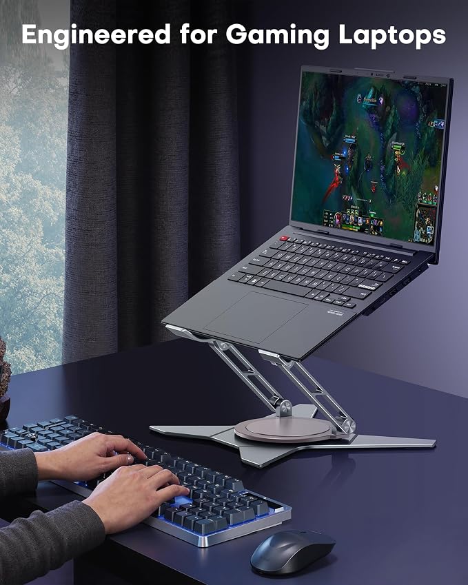 OMOTON Heavy Duty Laptop Stand, 33 lbs Gaming Laptop Riser, 360° Rotating | Aluminum Alloy, 11-17" Gaming Laptop, Height Adjustable, 360° Rotating, Thick Dual Arms, Anti-Slip, Ergonomic, Sturdy - Image 6
