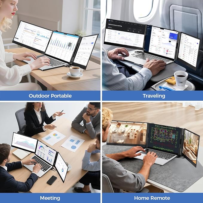 Laptop Screen Extender, 14" Ultra Thin Lightweight(2.2lb) FHD 1080P Triple Portable Monitor for Laptops 13-17.3", Plug-Play Aluminum Dual Monitor Extended for Mac/Windows, Business/Travel/Home/Office - Image 6