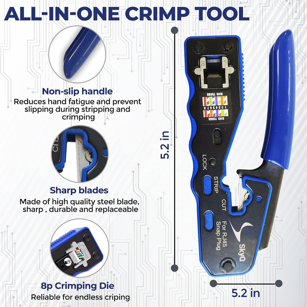 RJ45 Pass Through Crimp Tool Kit for Cat5, Cat6 termination including Ethernet Cable Tester(9V battery not included) plus 20 pcs Cat6 pass through Connector plugs - Image 2
