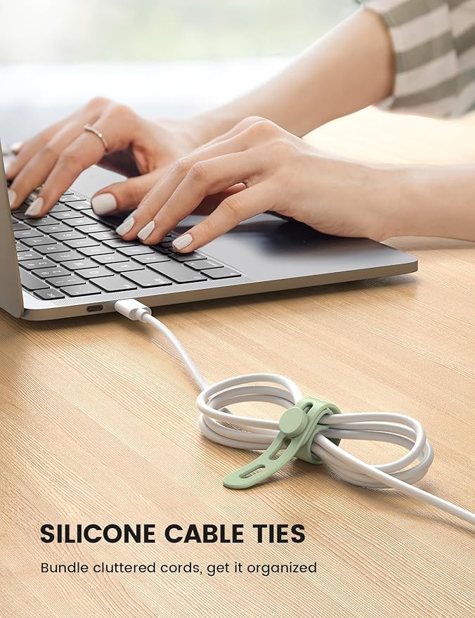 Lamicall 20 Pack Silicone Cable Ties, Reusable Cord Organizer Straps | Elastic Durable, Colorful, Cable Wraps Management, Home Office From Phone Charger Organizer Ties, Travel Essentials - Image 2
