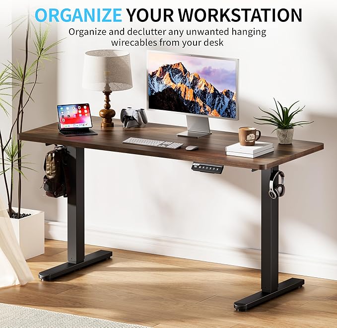 BIZUM Electric Standing Desk, 55x24 inches Height Adjustable Desk, Sit to Stand Desks Memory Gaming Computer Workstation for Home Office, Dark Walnut - Image 3