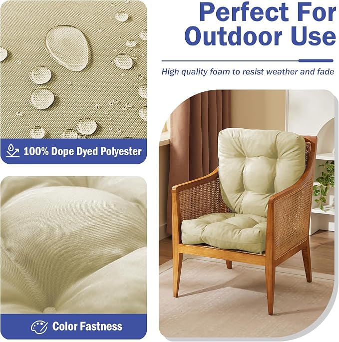 IPYNBAP Outdoor Chair Cushions Set of 2, Patio Chair Cushions with Ties, 17x17+4” Tufted Outdoor Seat Cushions, Waterproof Patio Furniture Cushions, Outdoor Dining Chair Pads, Beige - Image 2