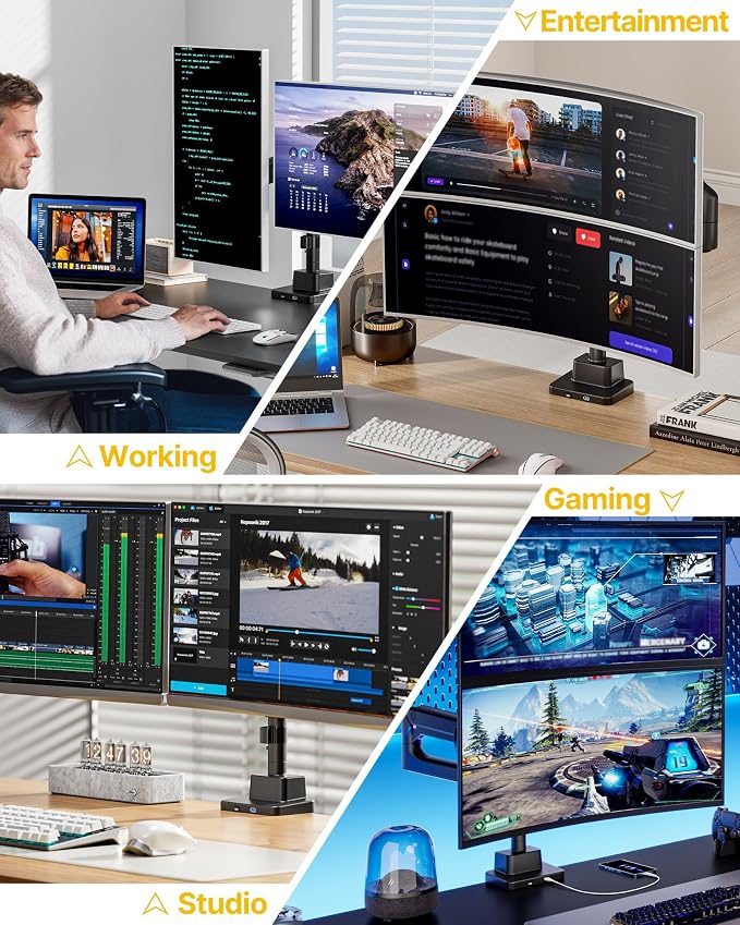 monTEK Dual Monitor Arm, Vertical Stackable 57", Heavy Duty with USB Black | Vertical Stackable Gas Spring Arm For 17–57" Ultrawide Monitors,Up To 59.4 Lbs Each, 75/100 VESA Mount with USB 3.0A/C - Image 8