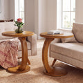 Tribesigns C Shaped End Table Set of 2, Round Wood Side Table, Mid-Century Modern Style, Heavy Base, for Living Room, Bedroom, Small Space, Brown by Tribesigns