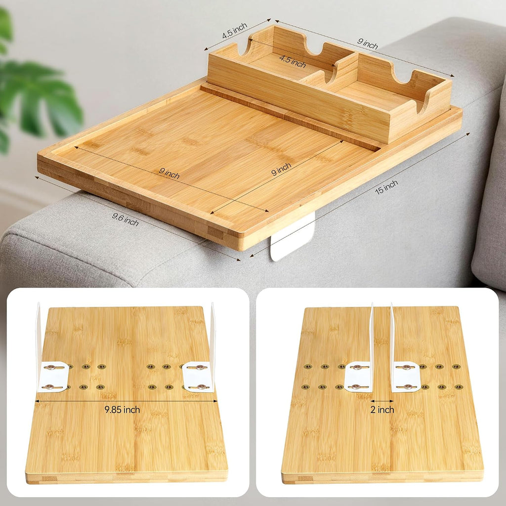 Bamboo Couch Cup Holder Tray with Adjustable Metal Legs - Image 3