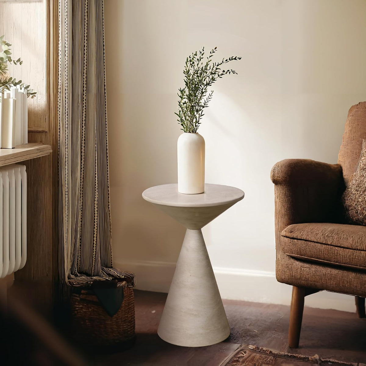 COVLON Small Drink Table, Round Martini Table, Drum End Table Side Table, Metal Accent Table,for Small Space Living Room, Bedroom, Dirt - Image 6
