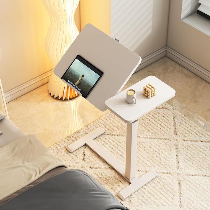 KEIKI Height Adjustable Rolling Laptop Desk, Portable Mobile Standing Workstation with Tiltable Top for Home Office Classroom, Beige - Image 7