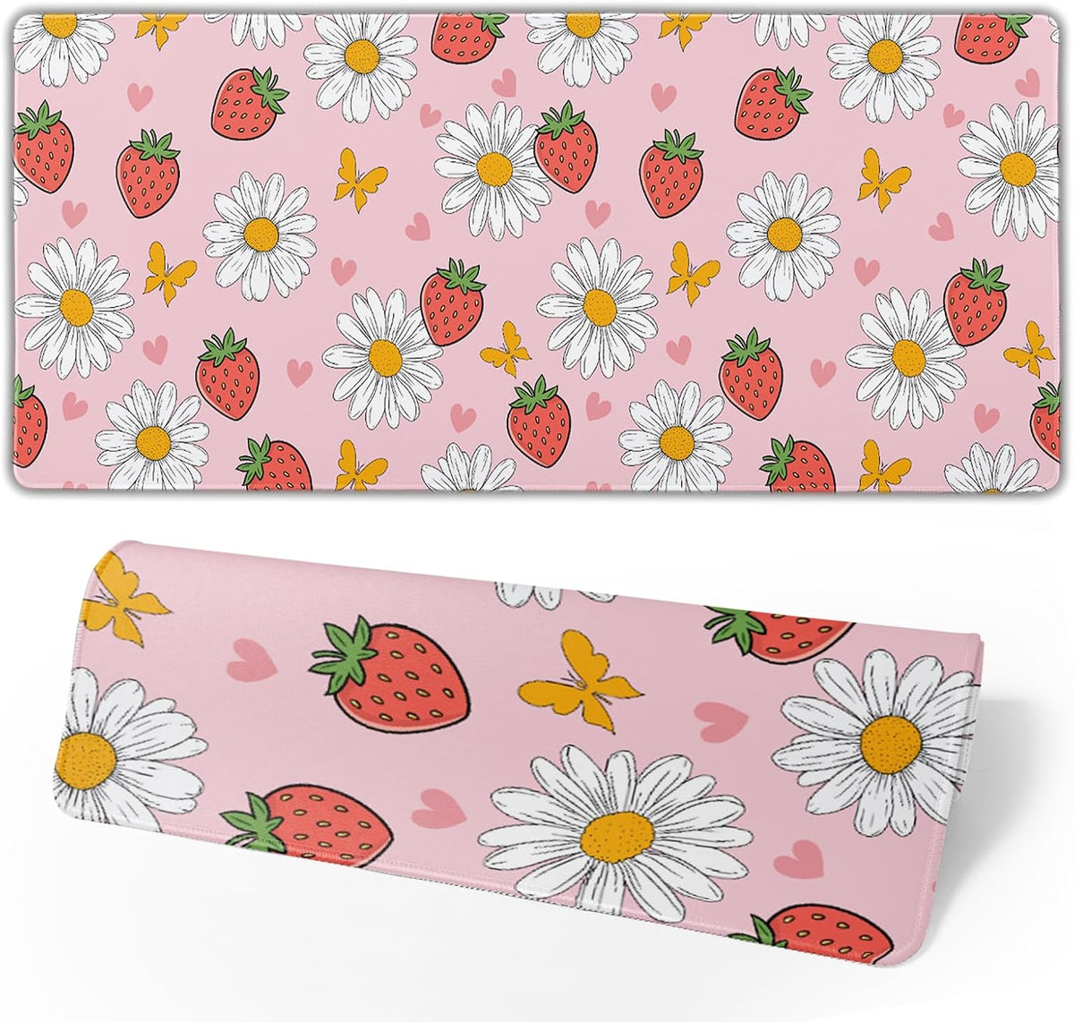 Strawberry Mouse Pad Pink Cute Desk Mat Large Gaming Mousepad Pink Keyboard Pad 31.5x11.8in Non-Slip Rubber Base Pastel Kawaii Mousepad Laptop for Office Gaming Computer Home Accessories Supplies - Image 2