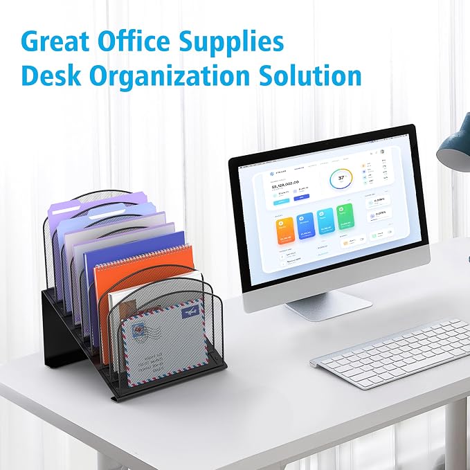 Delifox Inclined Desk File Organizer, 8-Section, Black | Upright Desk File Holder, Standing File Sorter, For Office School Classroom Desktop Organization - Image 6